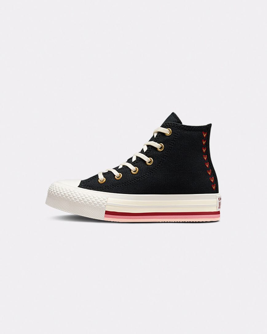 Sapatos Plataforma Converse Chuck Taylor All Star Lift Hearts Cano Alto Menina Pretas | PT X083019